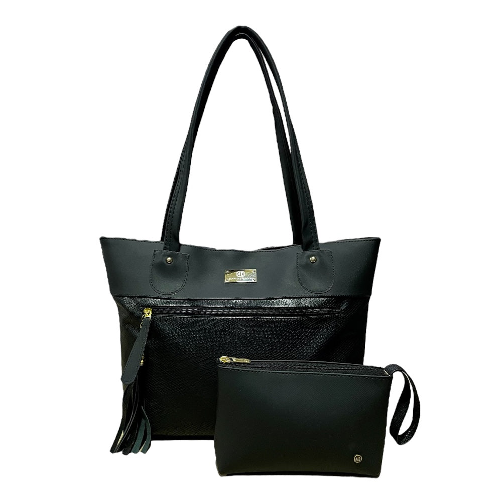 Elegante Bolso de Dama con Suave Cosmetiquera Luna en Color Negro L