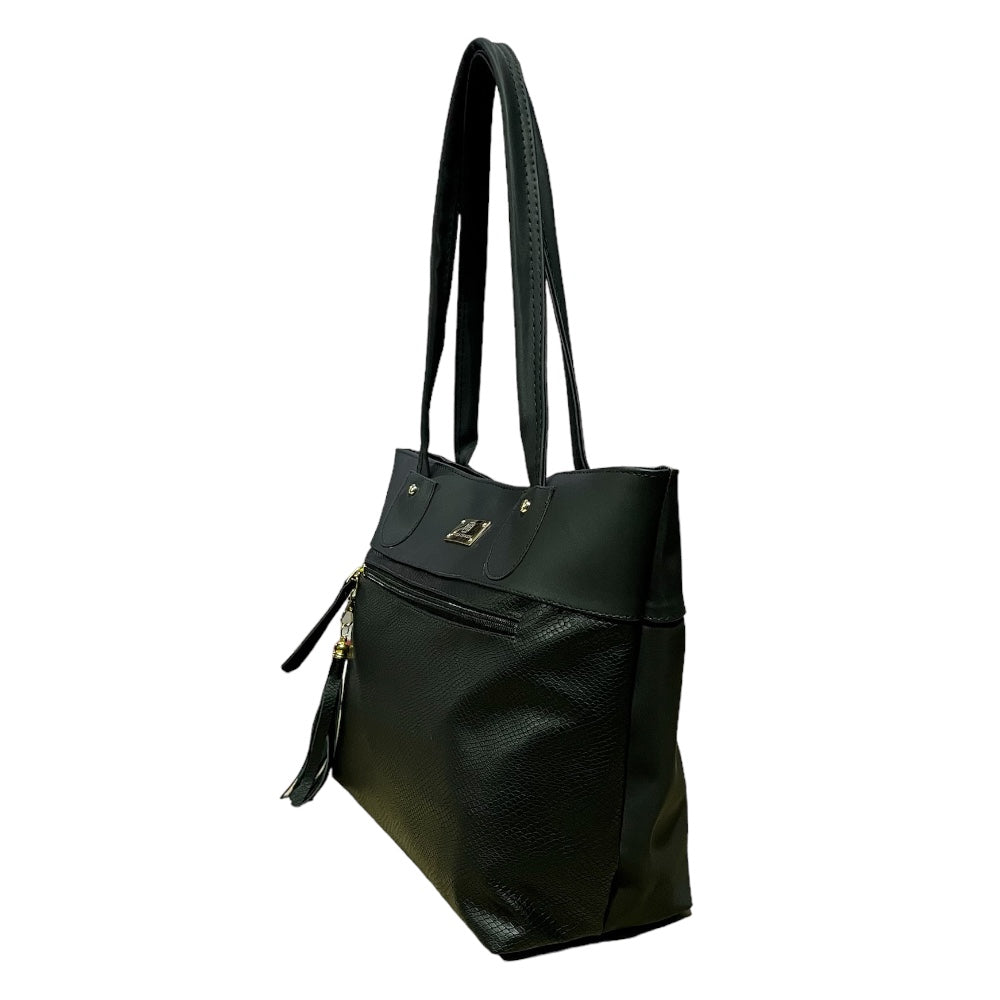 Elegante Bolso de Dama con Suave Cosmetiquera Luna en Color Negro L