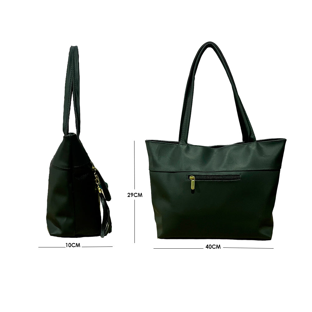 Elegante Bolso de Dama con Suave Cosmetiquera Luna en Color Negro L