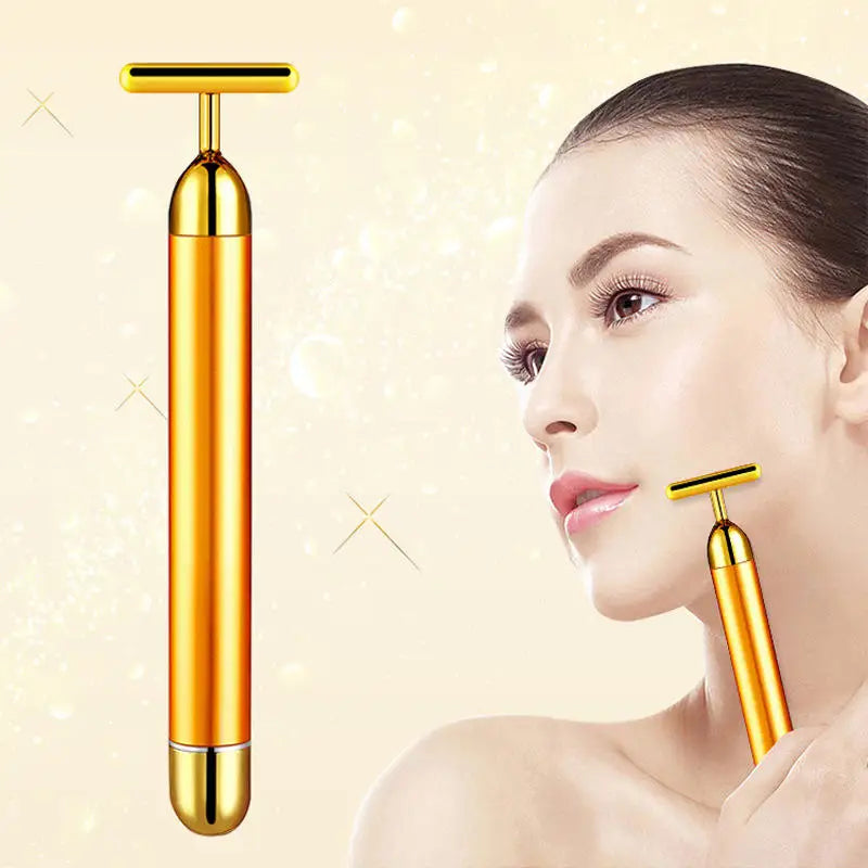 Kit de masajeador de estiramiento facial eléctrico 2 en 1 Golden 3D T Shape Facial Roller