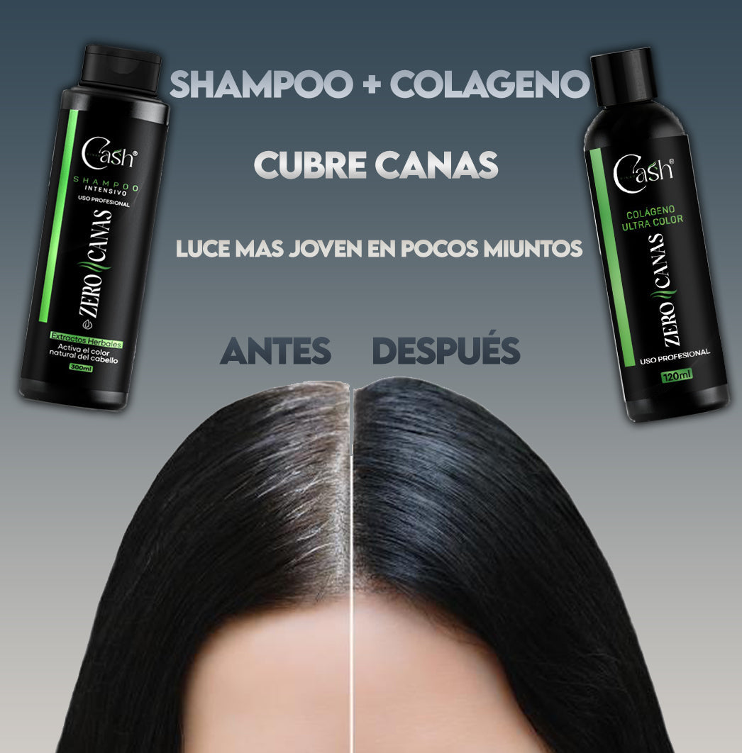 COMBO PRO-MAX: SHAMPOO ANTI-CANAS 300ML + TRATAMIENTO REVITALIZANTE DE COLÁGENO 120ML